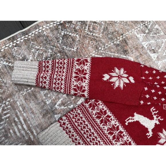 Fat Face UK Wool Blend Fair Isle Red Cream Reindeer Ski Resort Sweater Size 18 - Picture 14 of 16